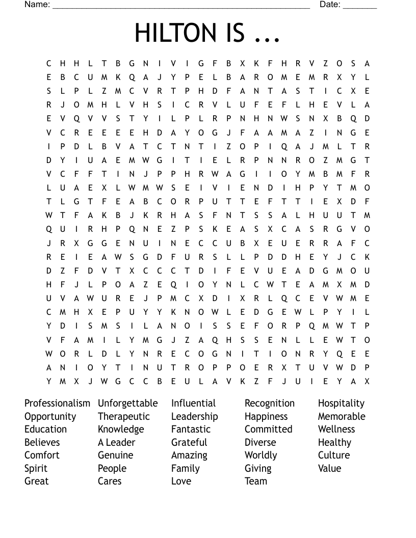 HILTON IS ... Word Search