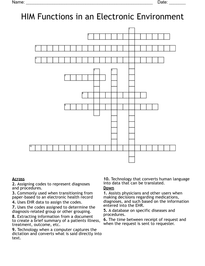 HIM Functions in an Electronic Environment Crossword