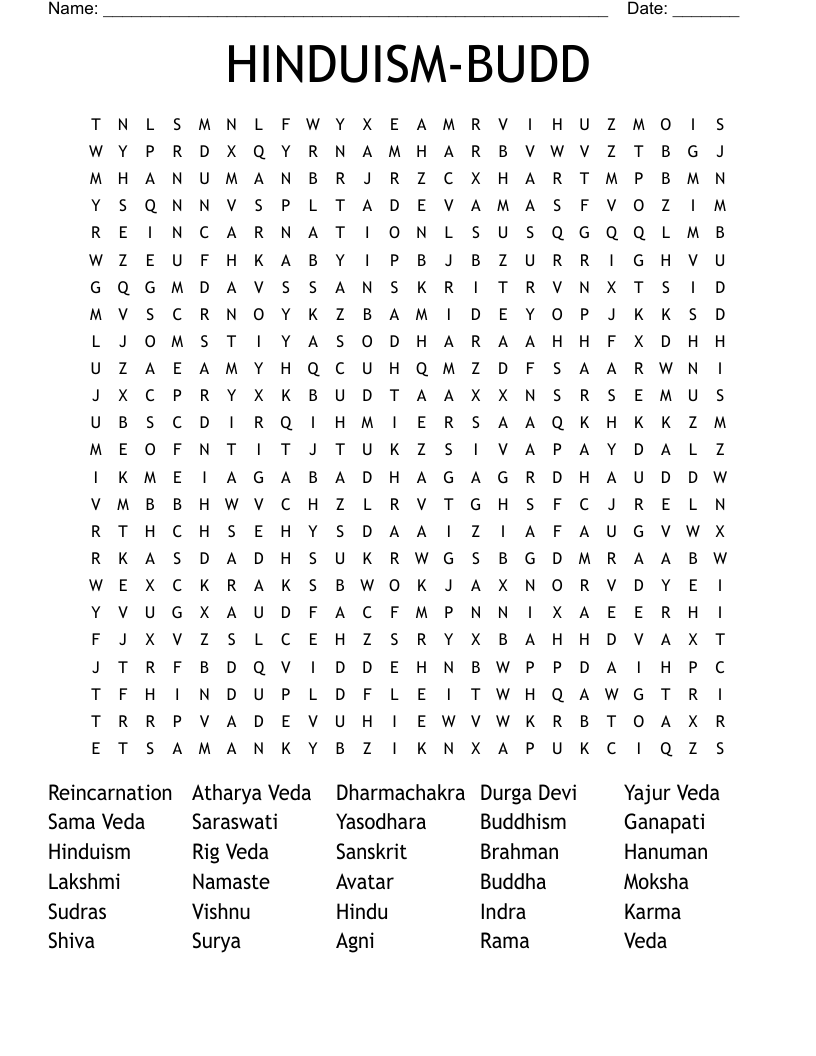 HINDUISM-BUDD Word Search