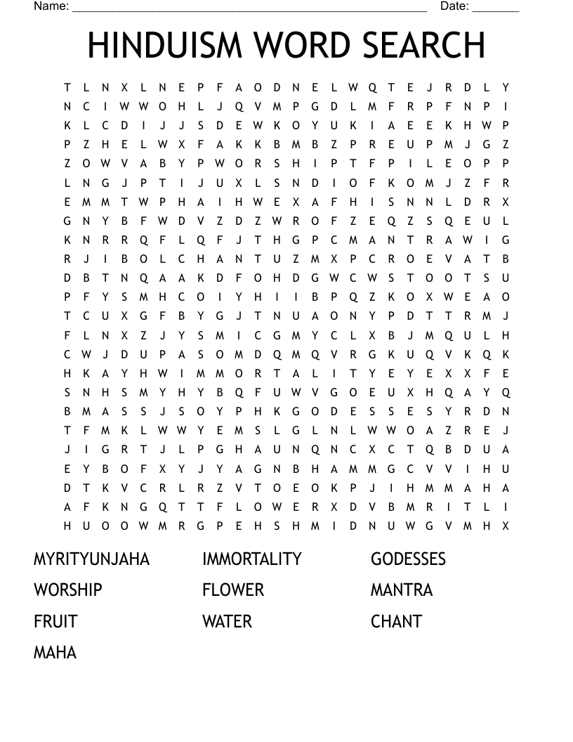 HINDUISM WORD SEARCH 