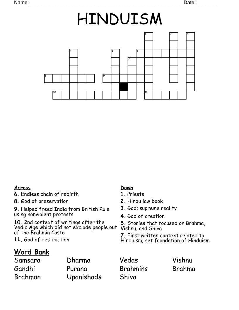 HINDUISM  Crossword