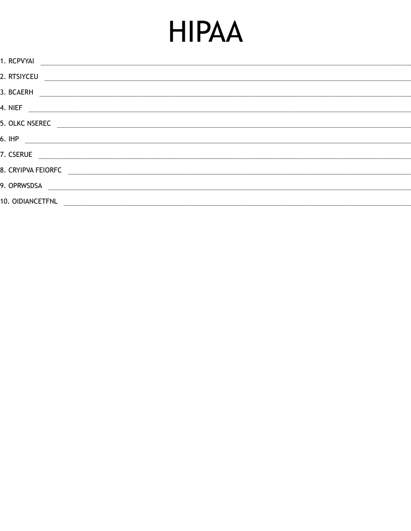 HIPAA Word Scramble
