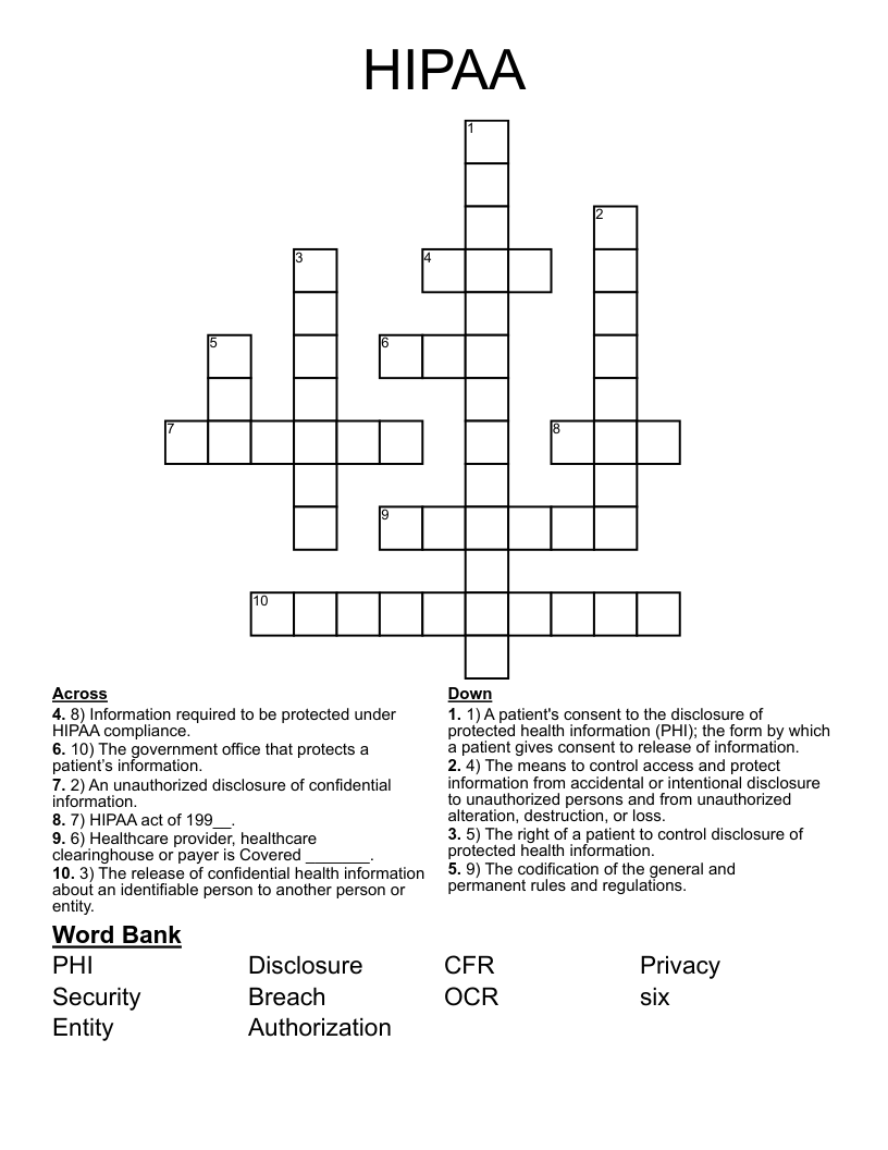 HIPAA Crossword
