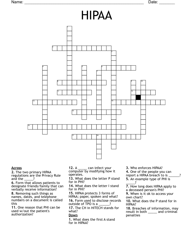 HIPAA Crossword
