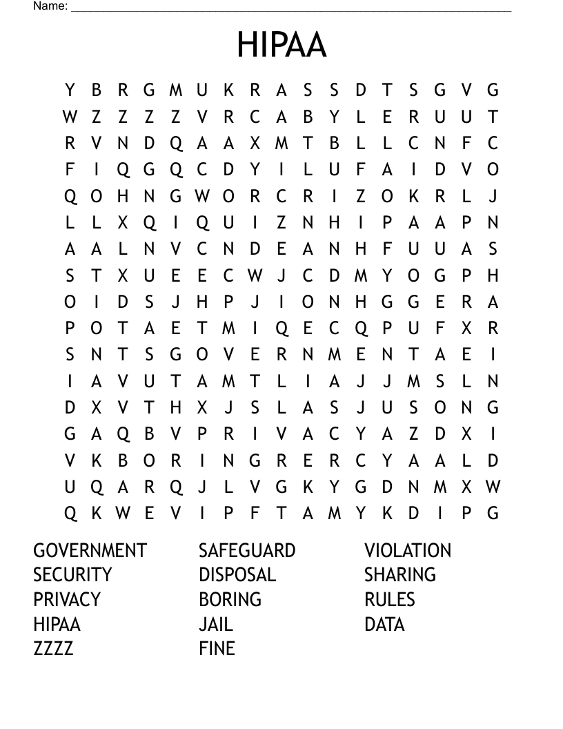 HIPAA Word Search