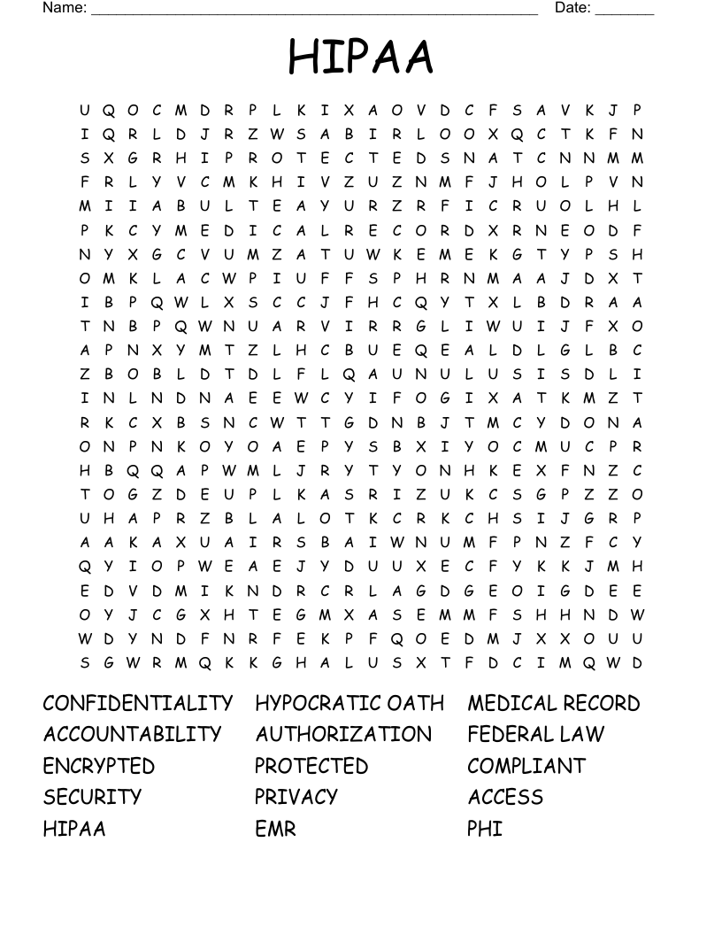 HIPAA Word Search