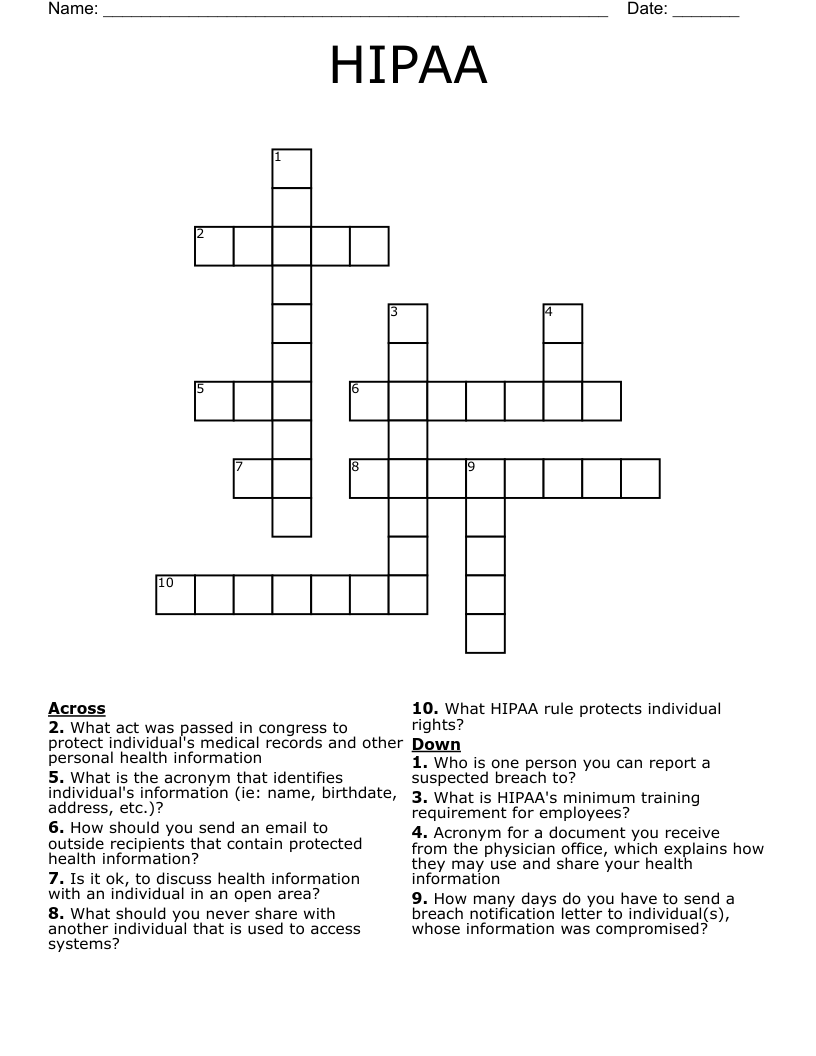 HIPAA Crossword