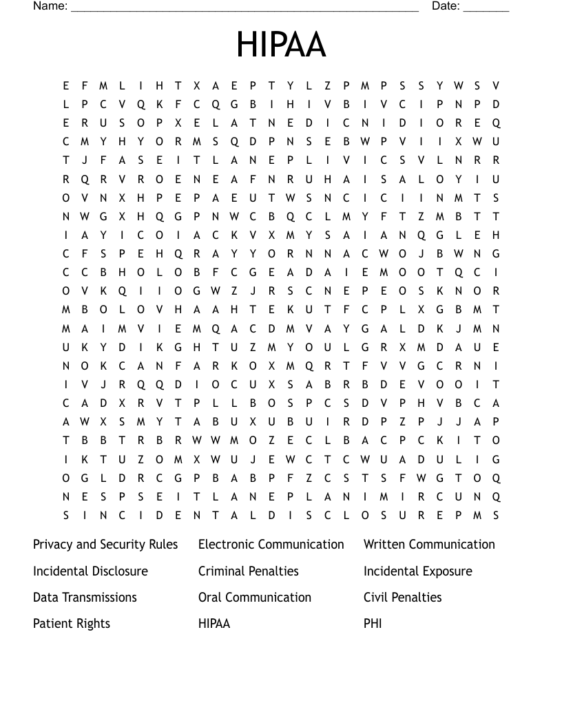 HIPAA Word Search
