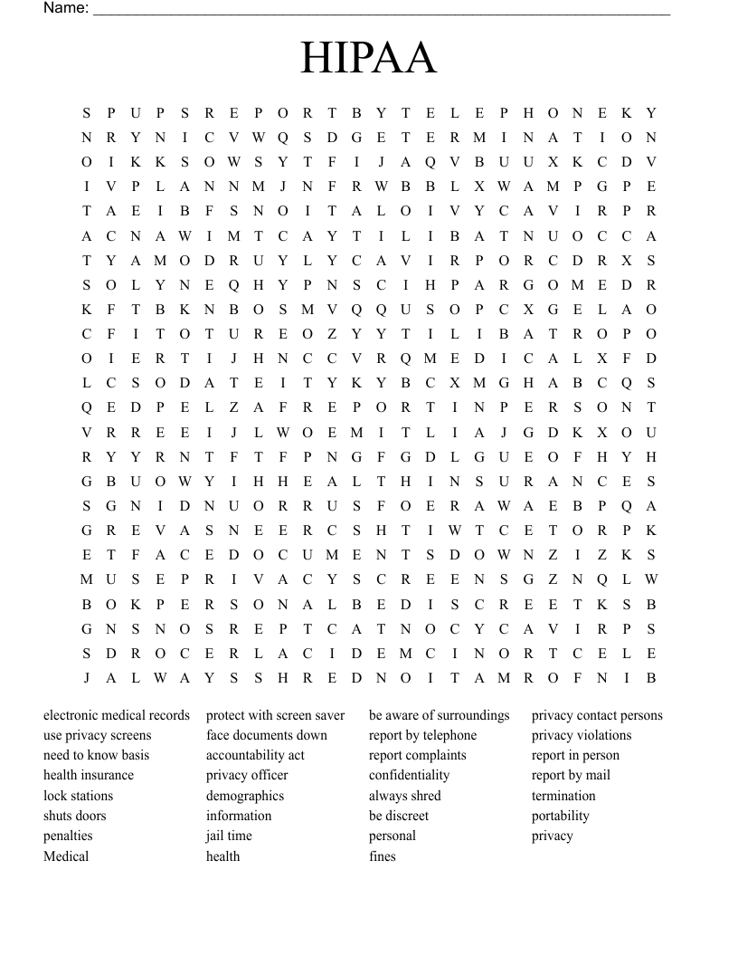 HIPAA Word Search