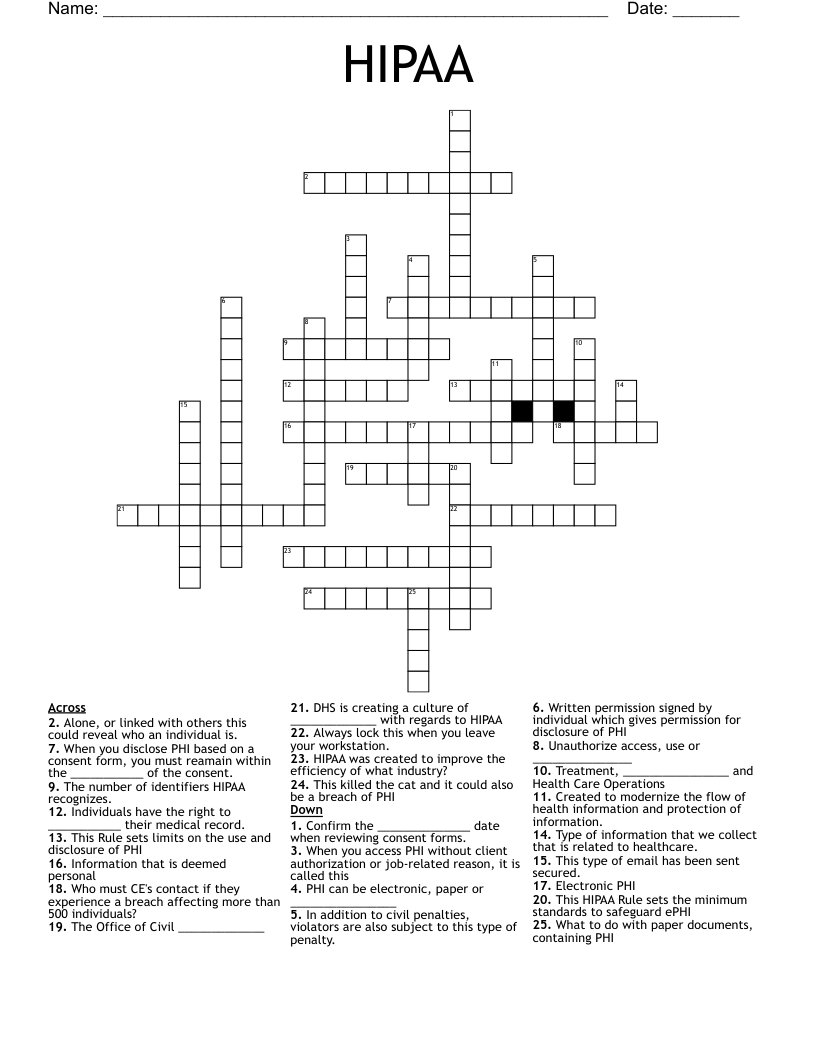 HIPAA Crossword