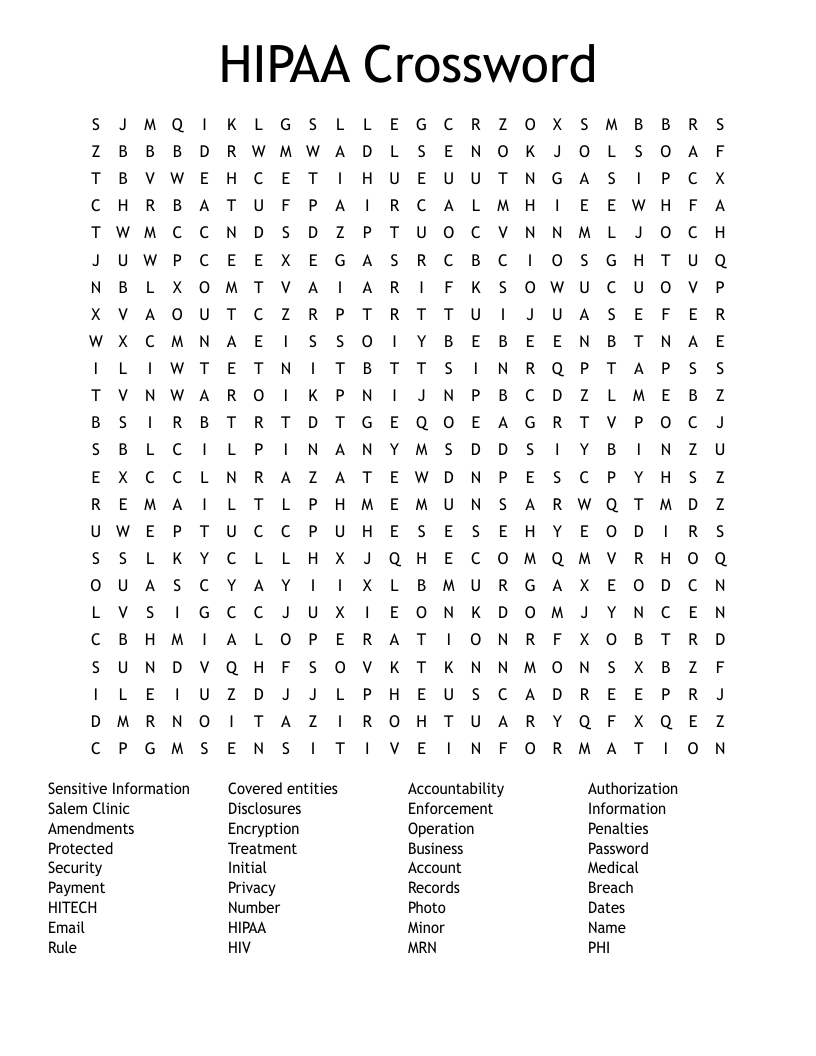 HIPAA Crossword Word Search