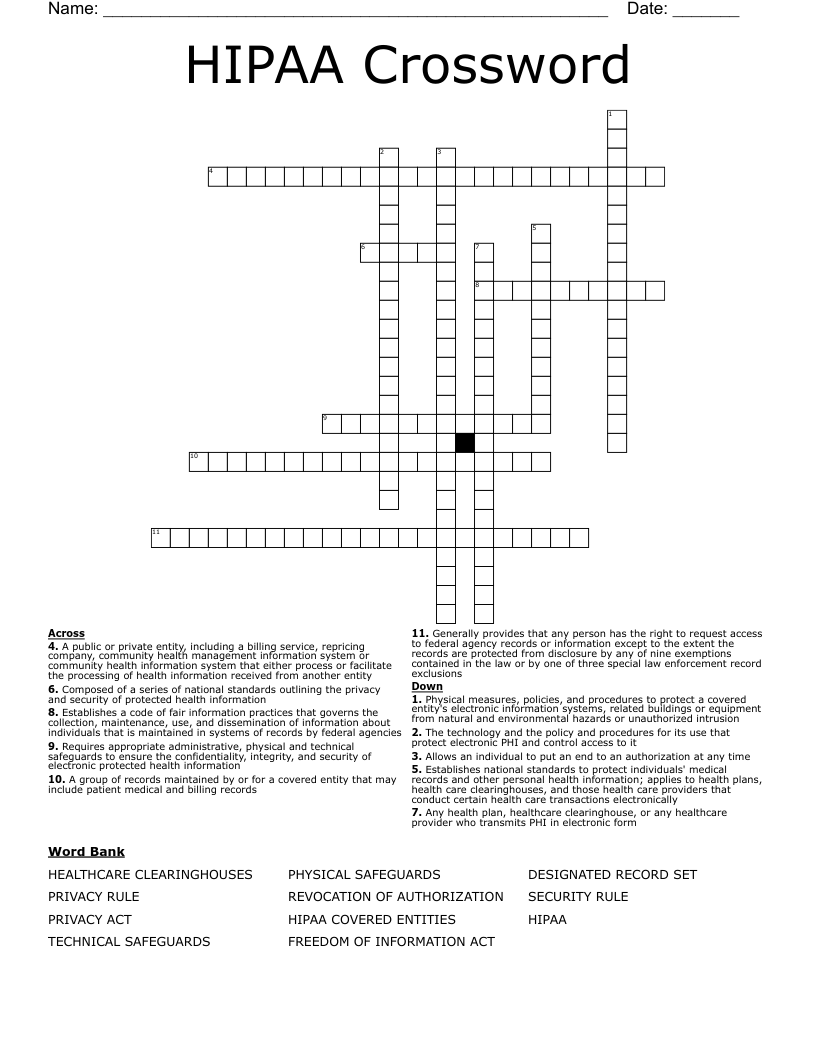 HIPAA Crossword 