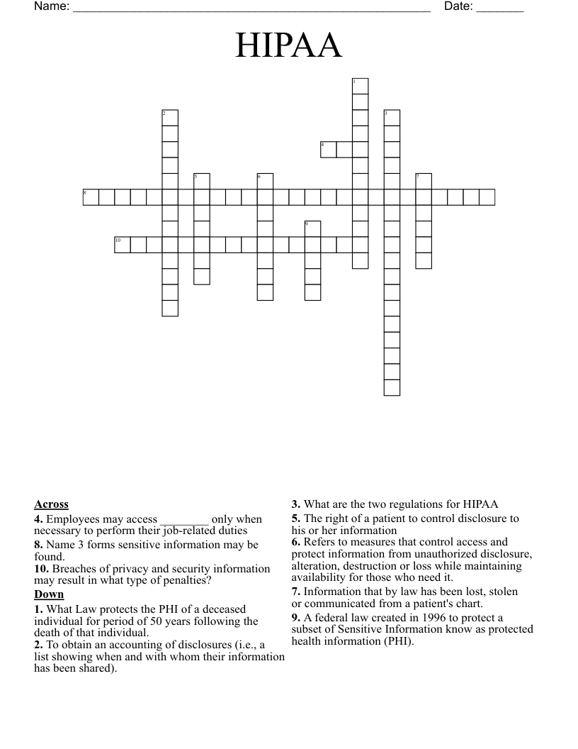 HIPAA  Crossword