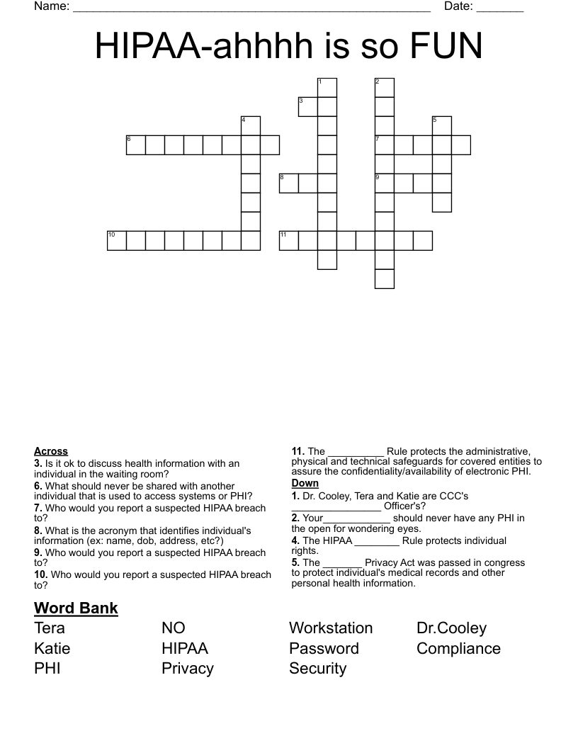 HIPAA-ahhhh is so FUN Crossword