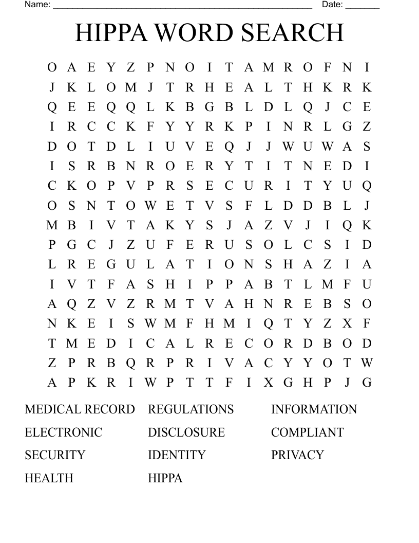 HIPPA WORD SEARCH