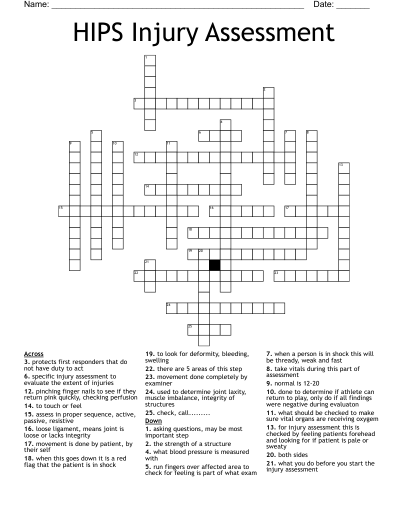 HIPS Injury Assessment Crossword