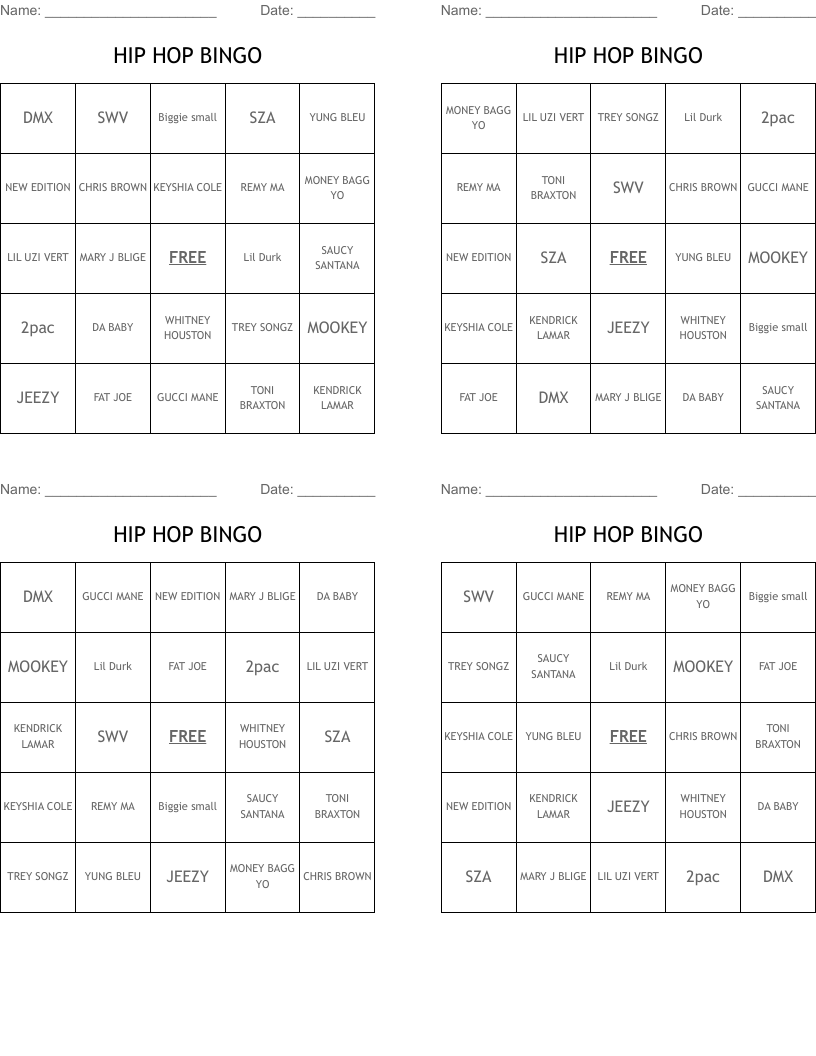 HIP HOP BINGO