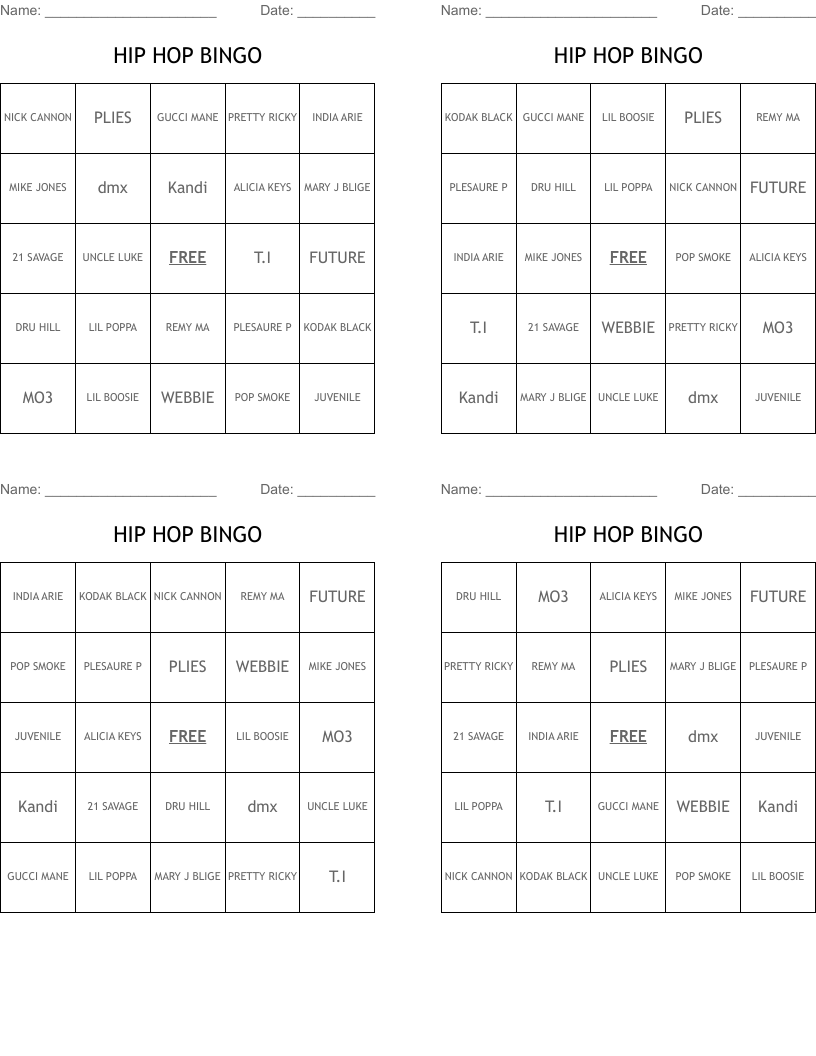 HIP HOP BINGO
