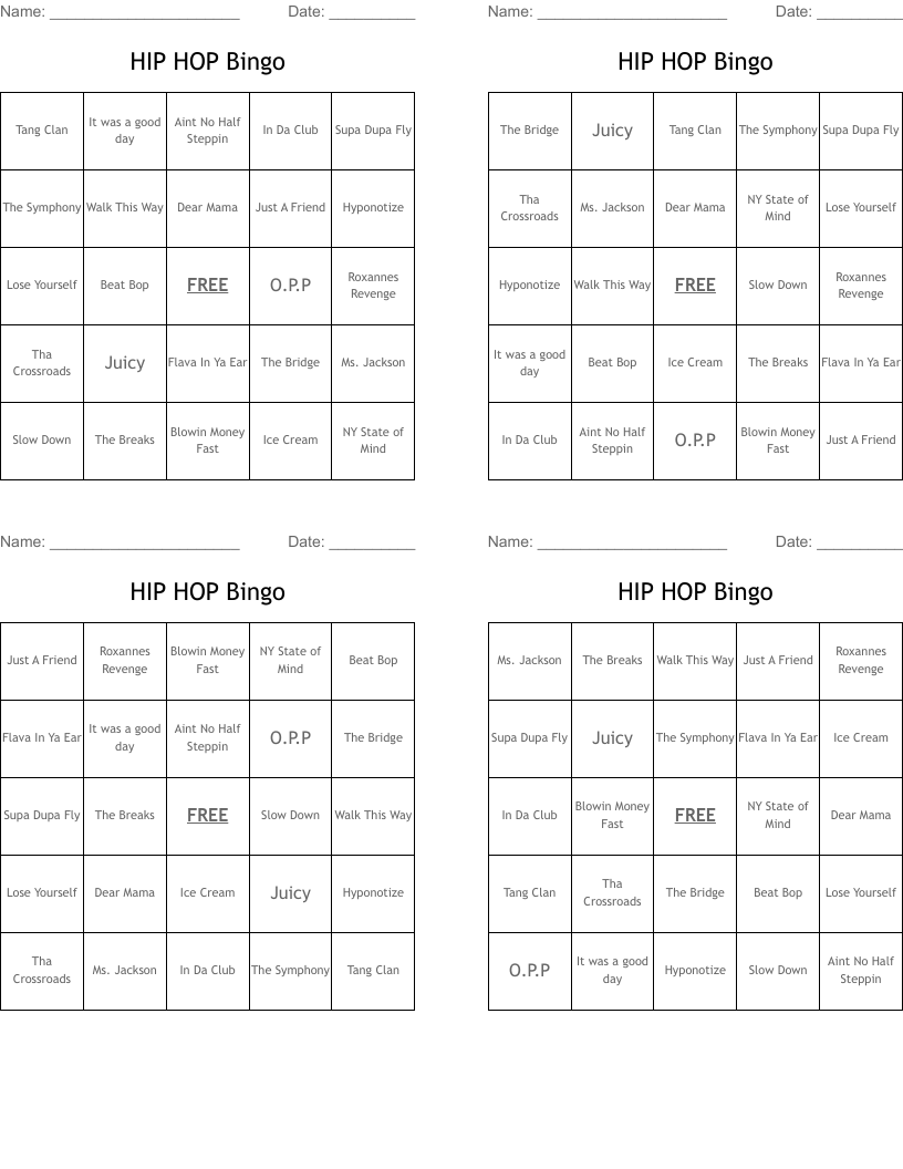 HIP HOP Bingo