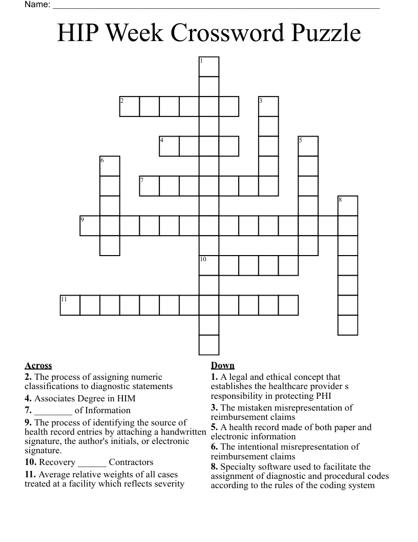 HIP Week Crossword Puzzle