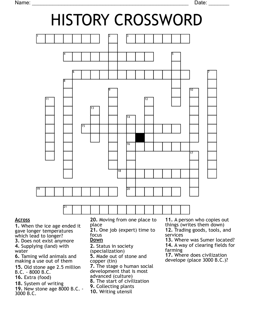 HISTORY CROSSWORD