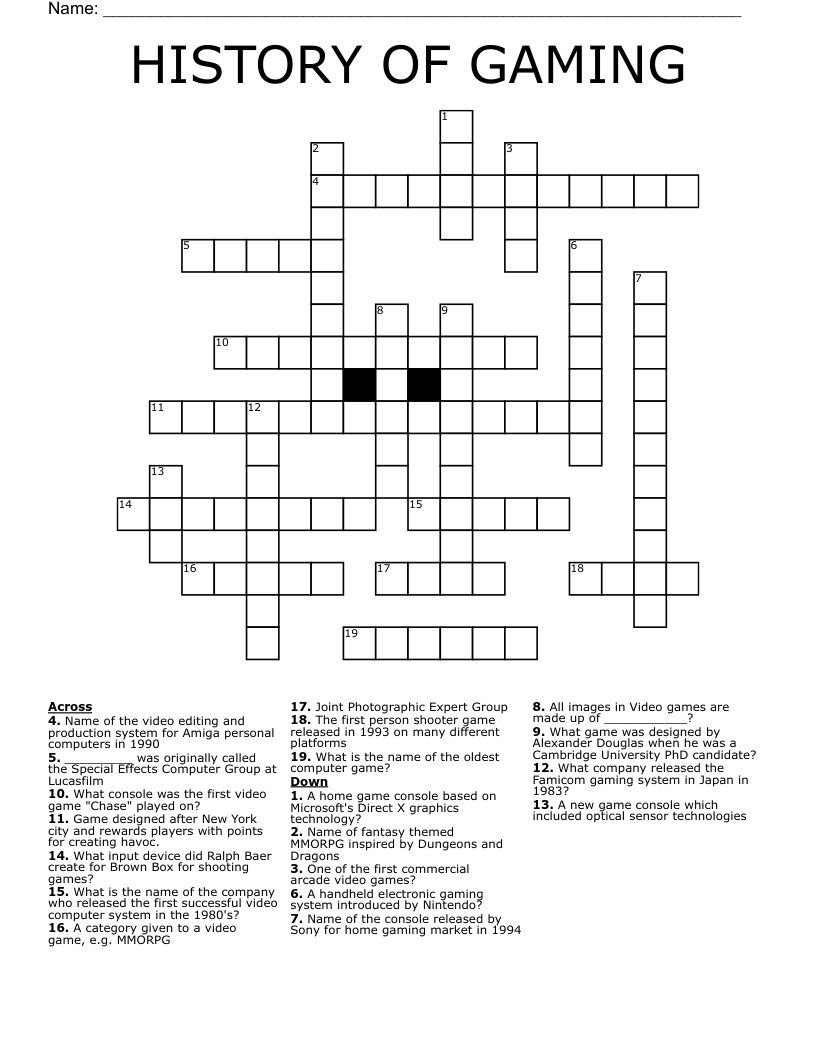 HISTORY OF GAMING Crossword