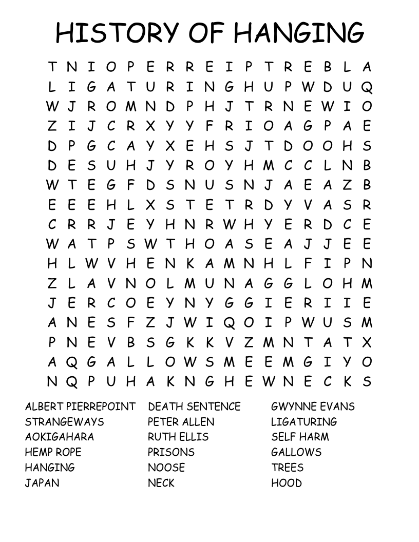 HISTORY OF HANGING Word Search