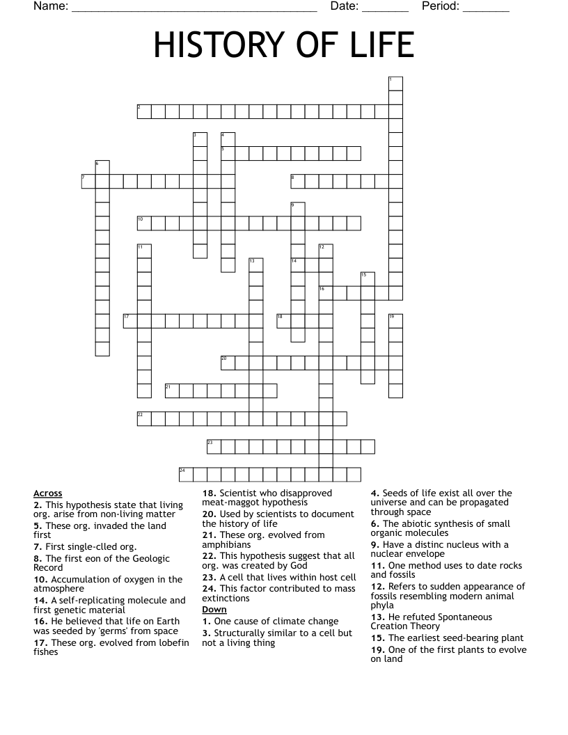 HISTORY OF LIFE Crossword