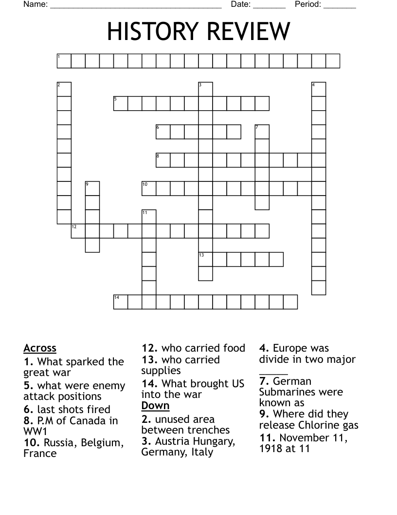 HISTORY REVIEW Crossword