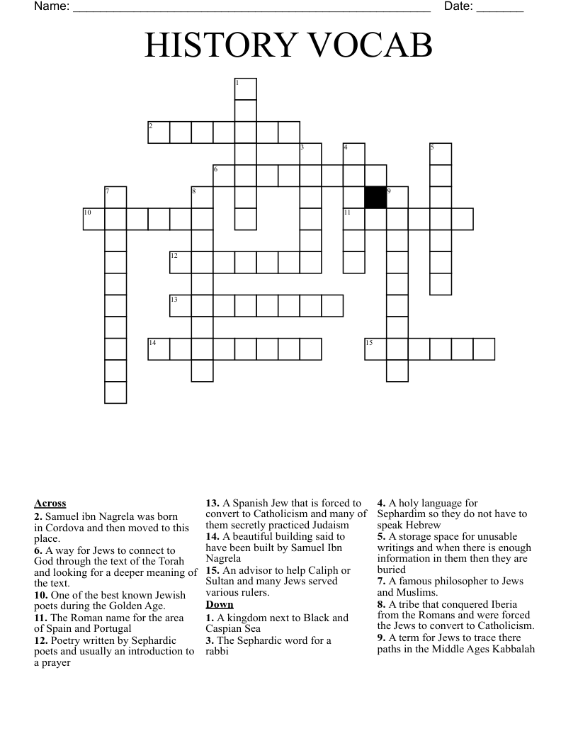 HISTORY VOCAB Crossword