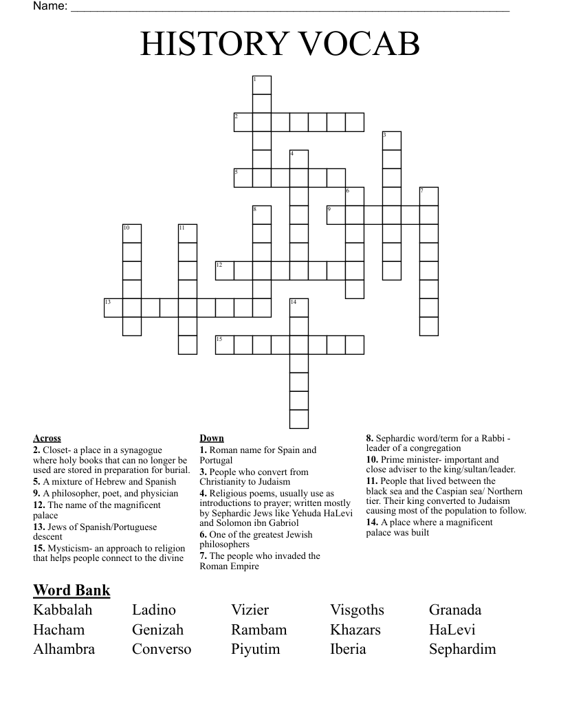 HISTORY VOCAB Crossword