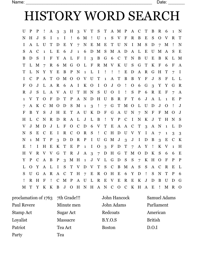 HISTORY WORD SEARCH