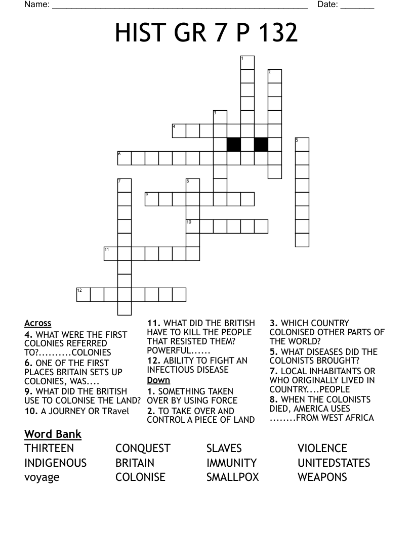 HIST  GR 7 P  132 Crossword