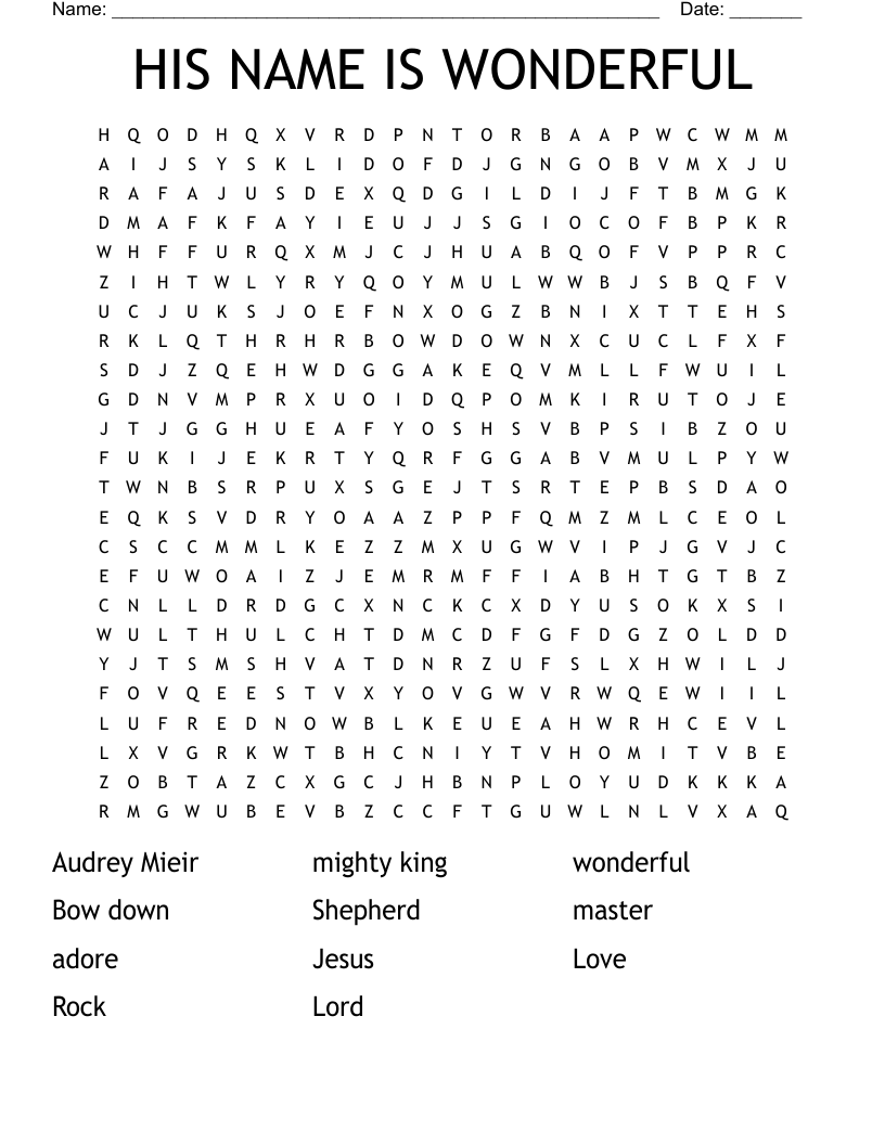 HIS NAME IS WONDERFUL Word Search