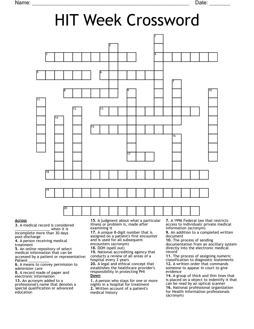HIT Week Crossword