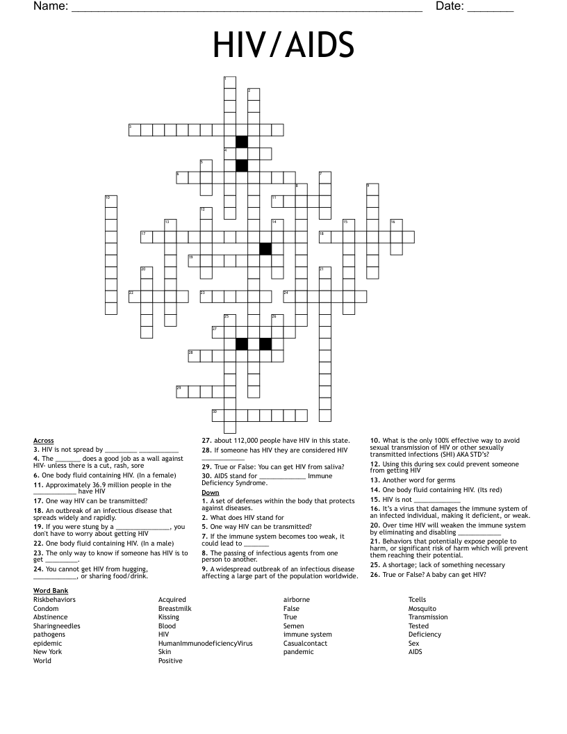 HIV/AIDS Crossword