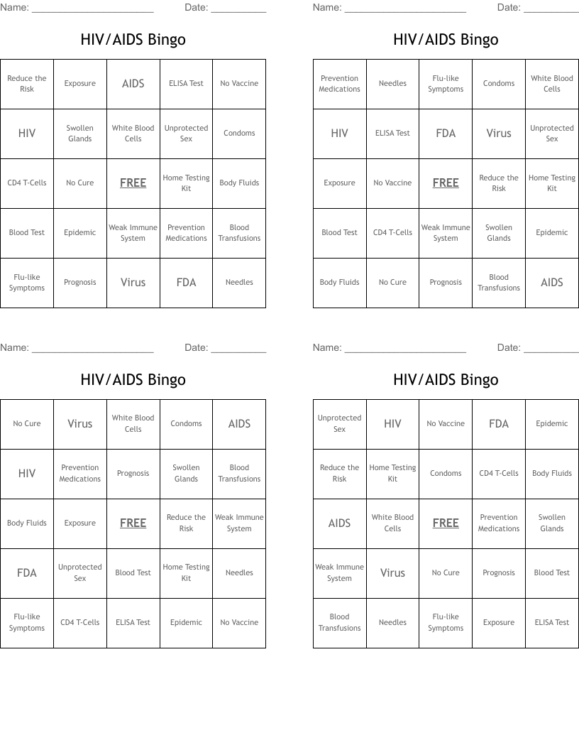 HIV/AIDS Bingo
