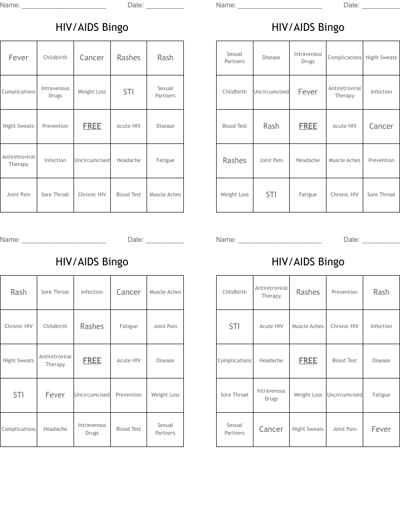 HIV/AIDS Bingo