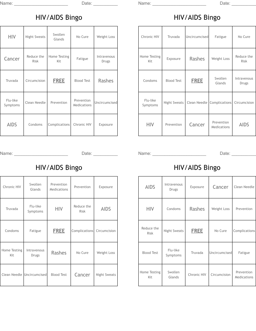 HIV/AIDS Bingo