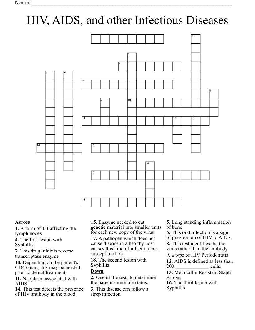 HIV, AIDS, and other Infectious Diseases Crossword