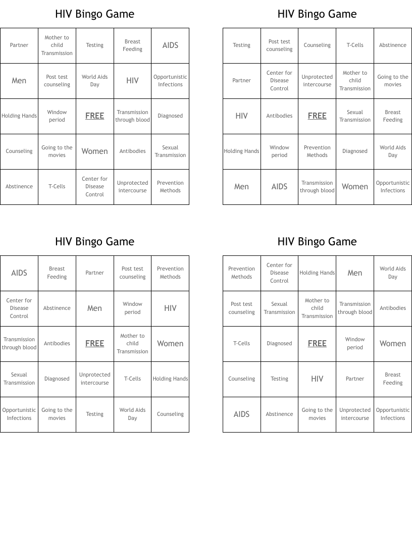 HIV Bingo Game 