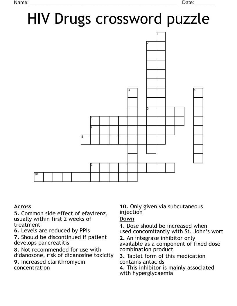 HIV Drugs crossword puzzle