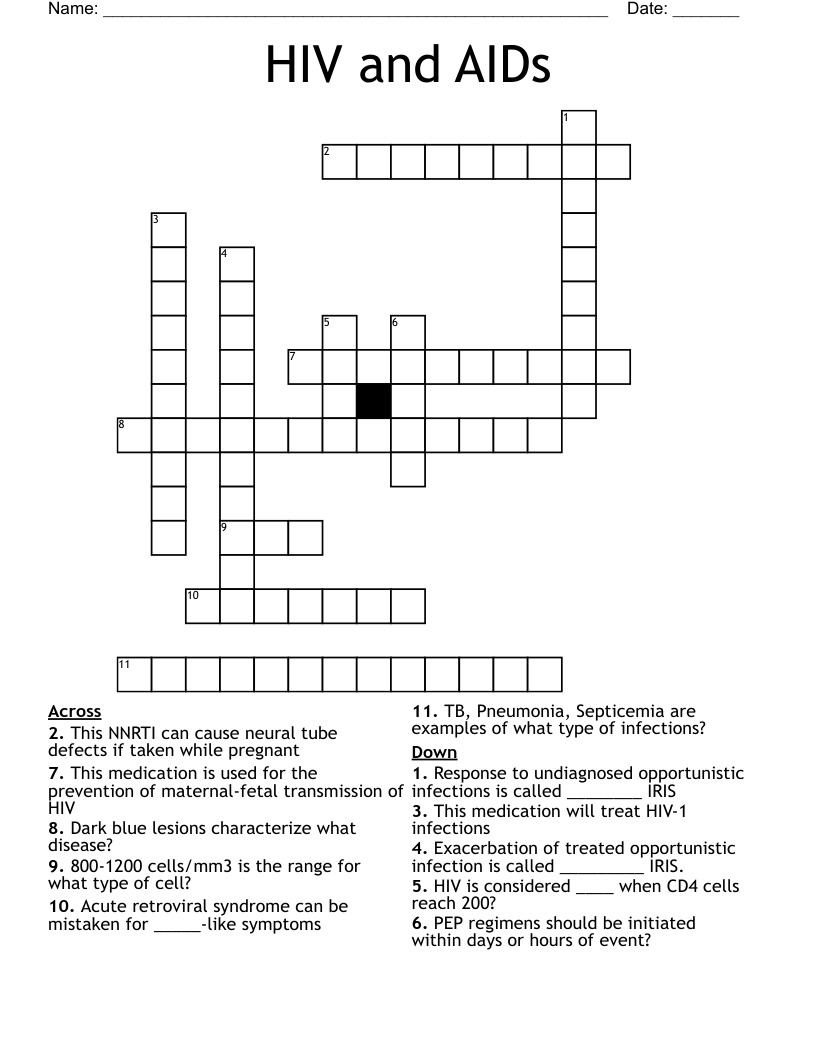 HIV and AIDs Crossword