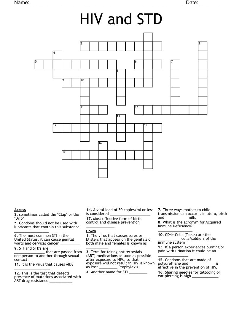 HIV and STD Crossword