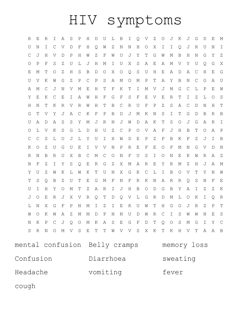 HIV symptoms  Word Search