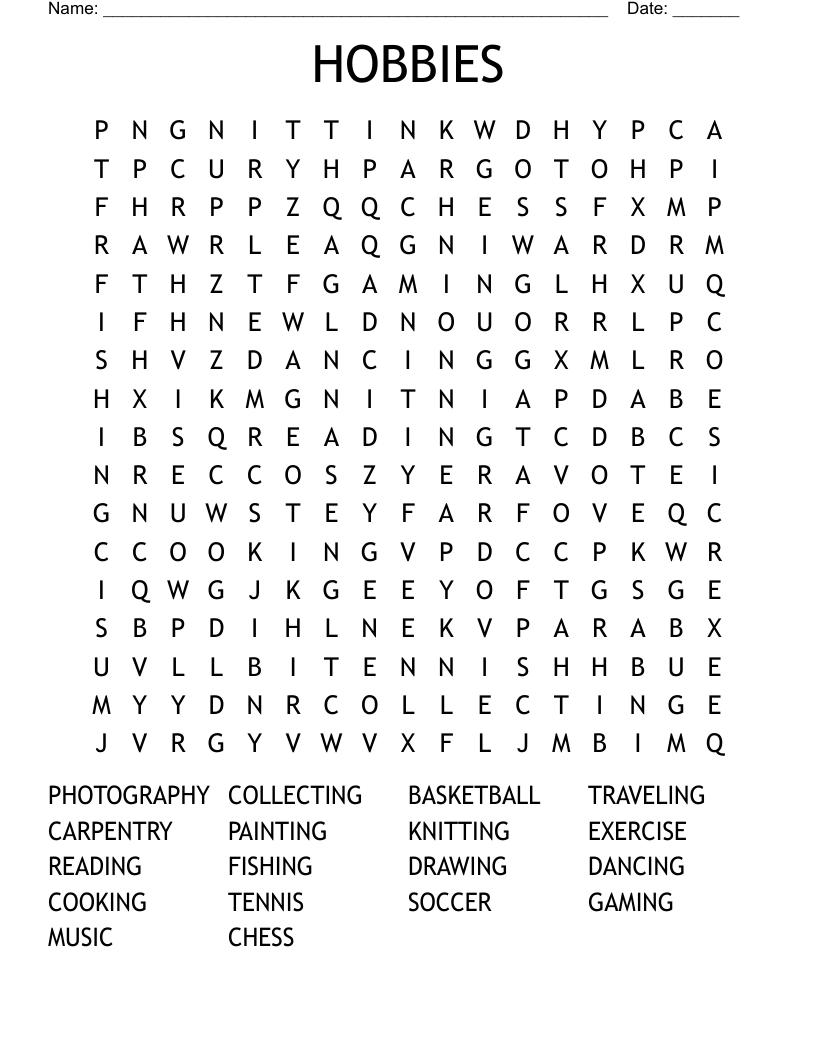HOBBIES Word Search