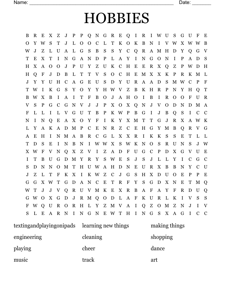 HOBBIES Word Search
