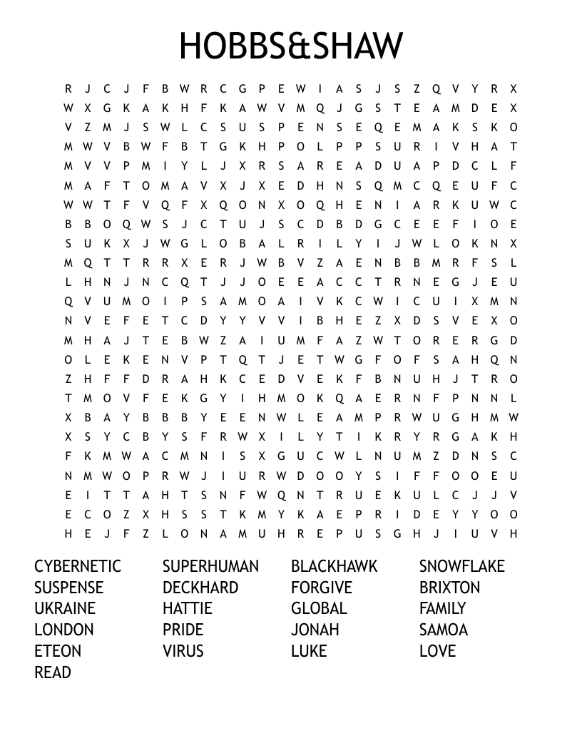 HOBBS&SHAW Word Search