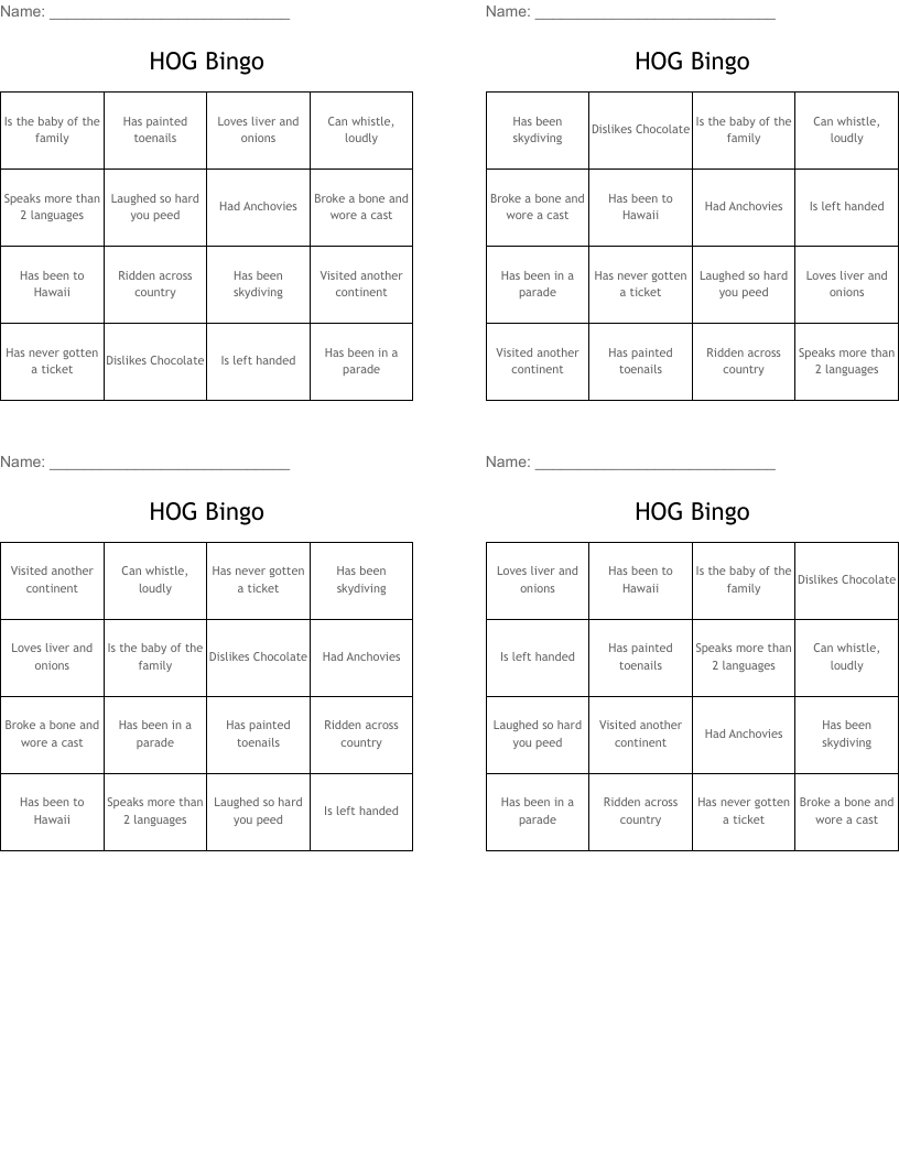 HOG Bingo