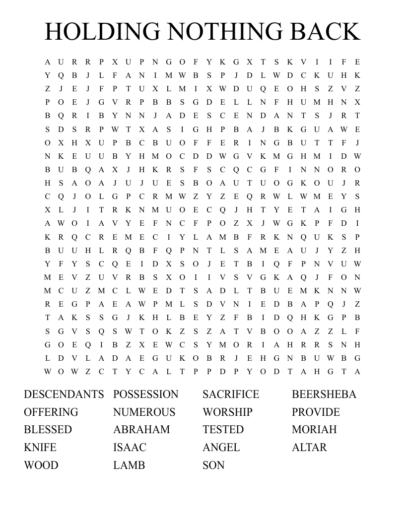 HOLDING NOTHING BACK Word Search